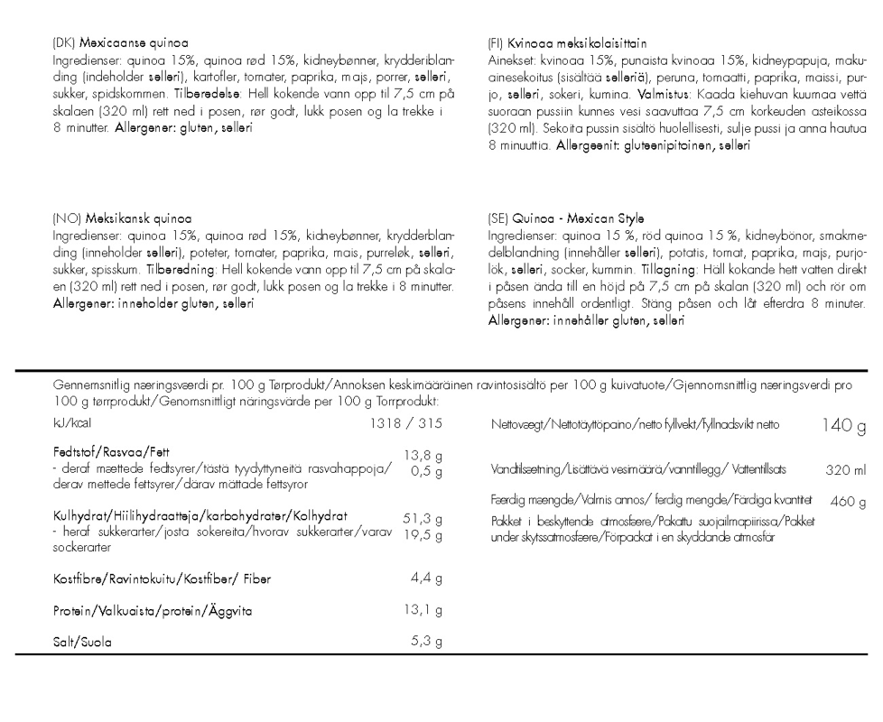 Trek´n Eat Quinoa Mexican Style Vegansk og glutenfri frysetørret mad -5 års holdbarhed.