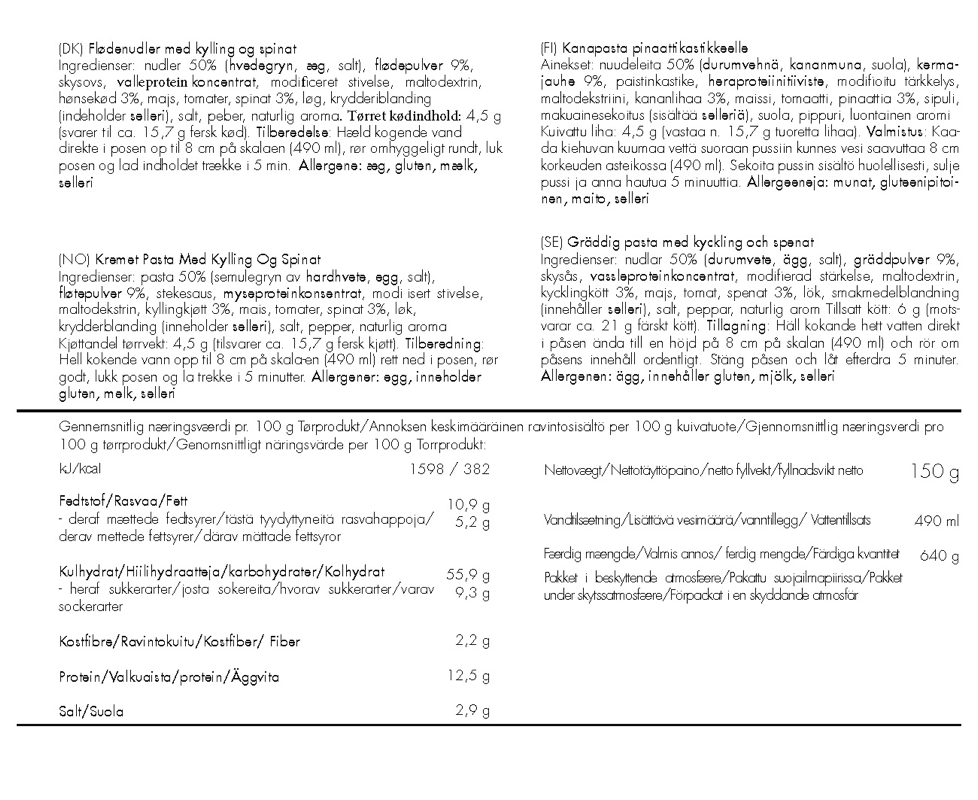 Flødenudler med kylling og spinat - Trek'n Eat