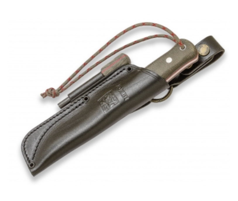 Joker Bushlord Bushcraft kniv i grøn micarta, inkluderet læderskede med eller uden tændstål