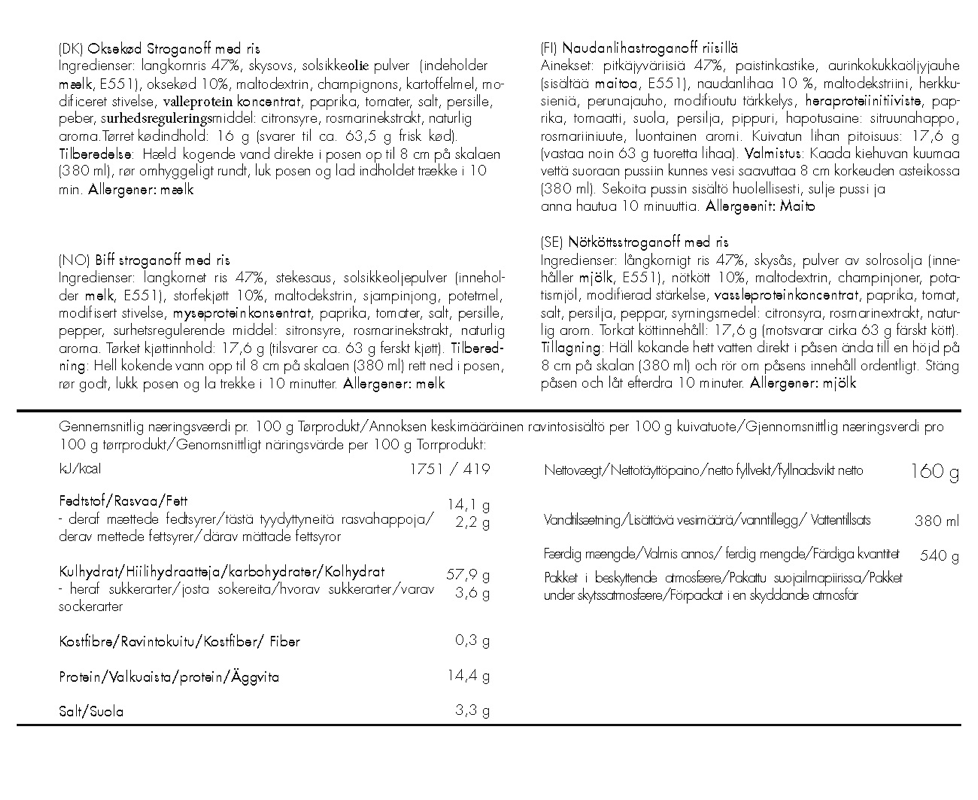 Trek'N Eat Bøf Stroganoff med ris - Frysetørret mad  Glutenfri.
